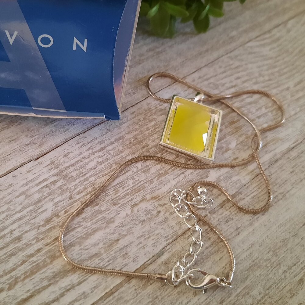 Vintage Emerald--Cut Yellow Square Gemstone Silver Plated Necklace